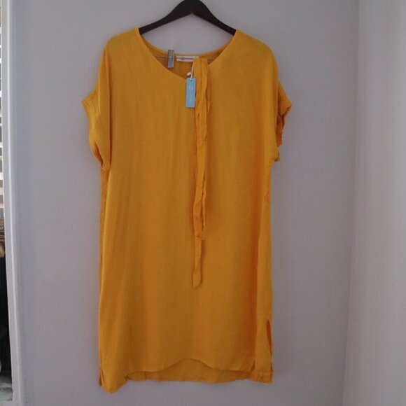 NEW Yellow V Neck Side Slit Bathing Suit Coverup Dress Size Medium - Picture 3 of 6